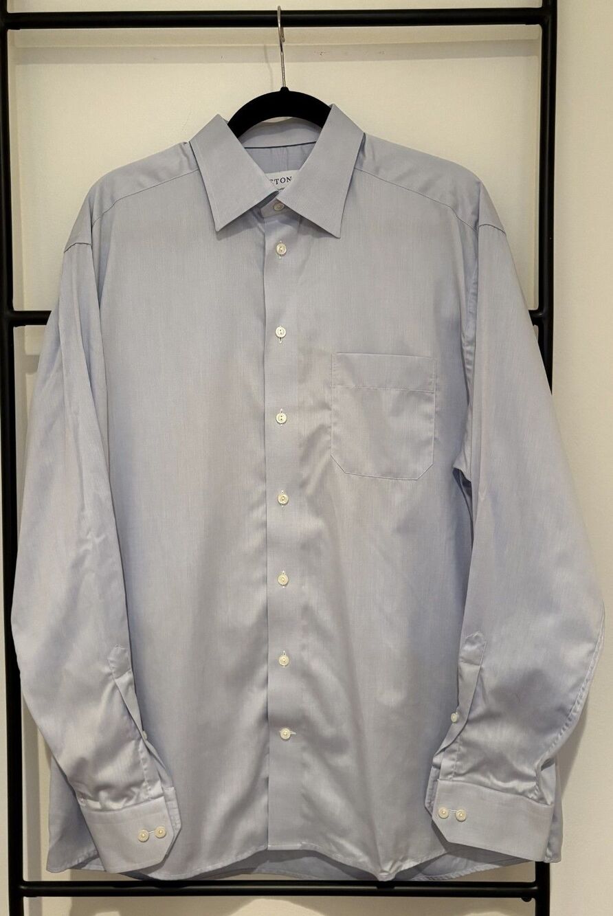 Eton Signature Twill Men's Dress Shirt in Light Blue Classic Fit Size 17